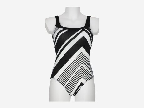 Damen Badeanzug Streifen, schwarz/weiss, 46C