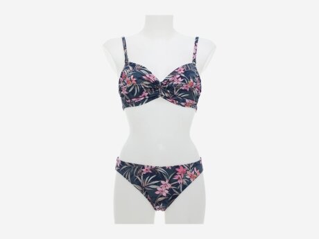 Damen Bikini Blumen, nachtblau/pink, 38D