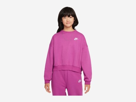 Kinder Pullover Club Fleece Sweatshirt, HOT FUCHSIA/WHITE, XS