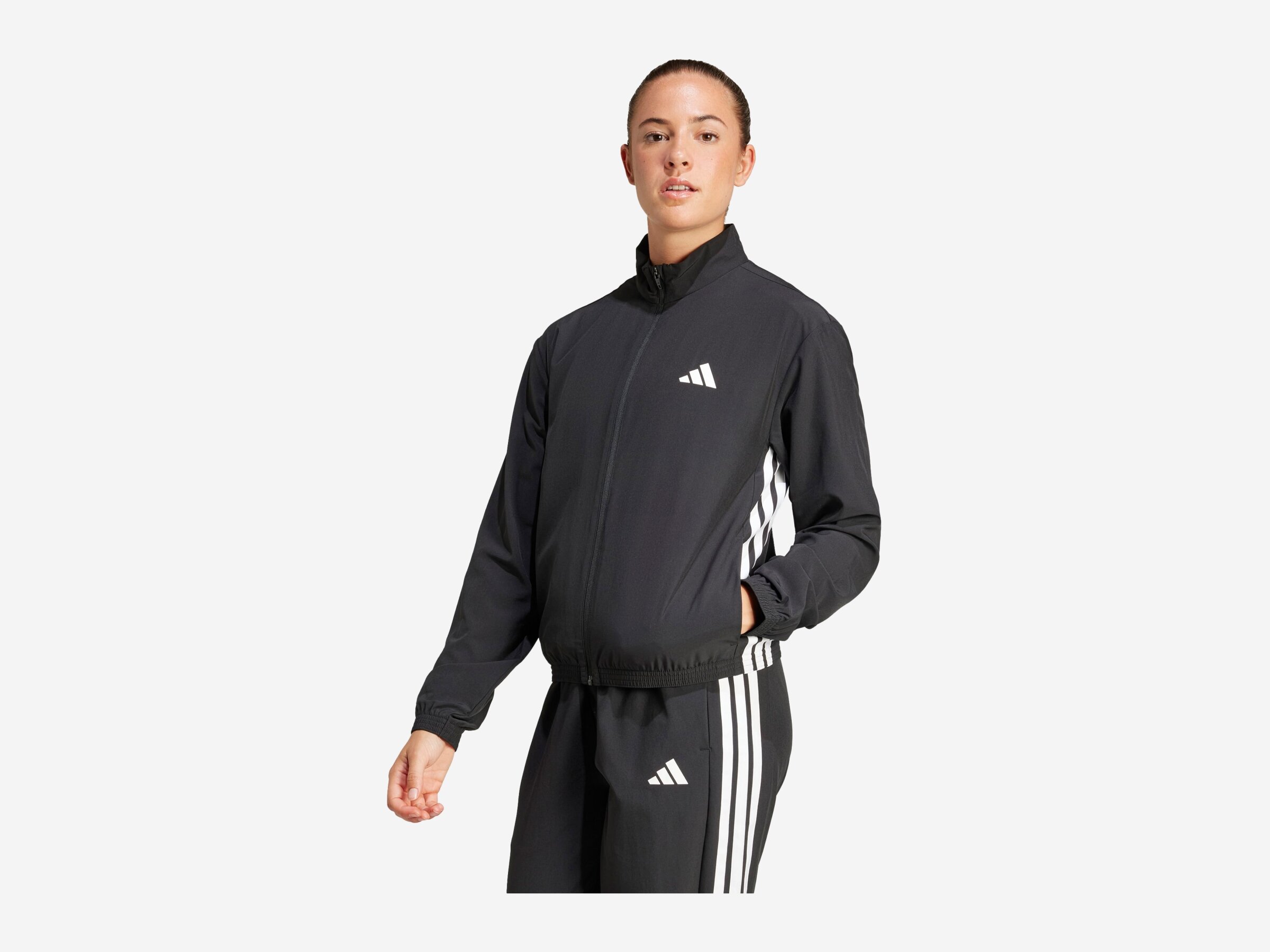 Damen Jacke Train Essentials 3-Streifen Warm-Up Trainingsjacke, BLACK/WHITE, L